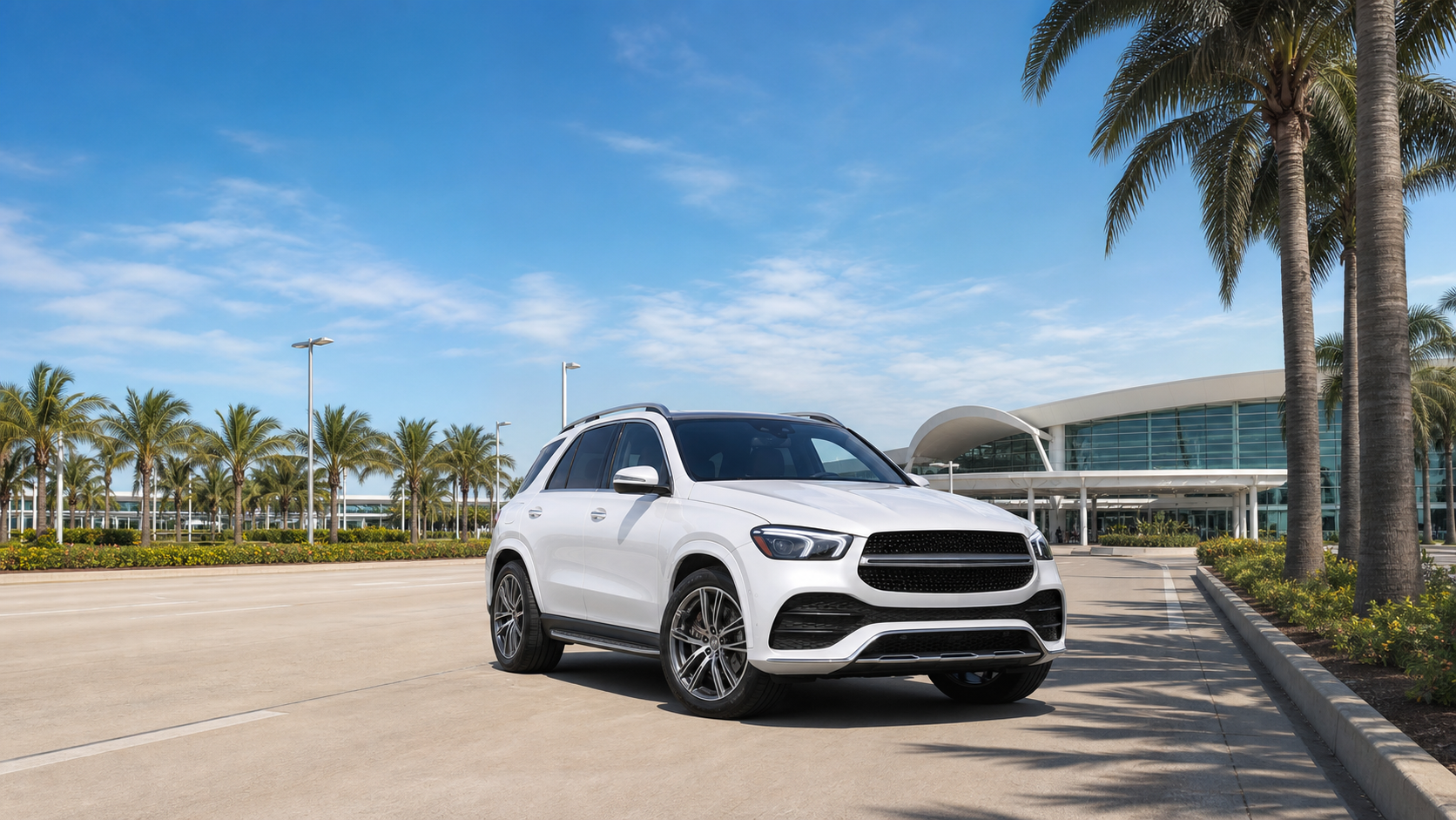 White Mercedes SUV private airport transportation for Marco Island to Miami Airport Private Transfer