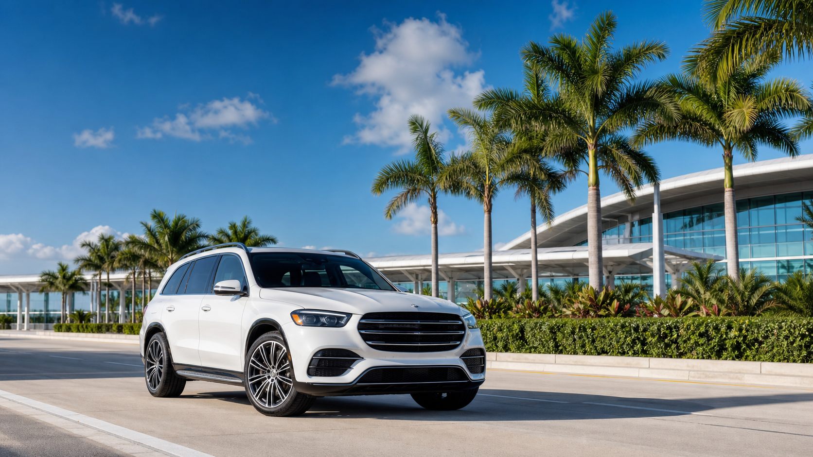 White Mercedes SUV private airport transportation for Naples to Fort Lauderdale Airport Transfer
