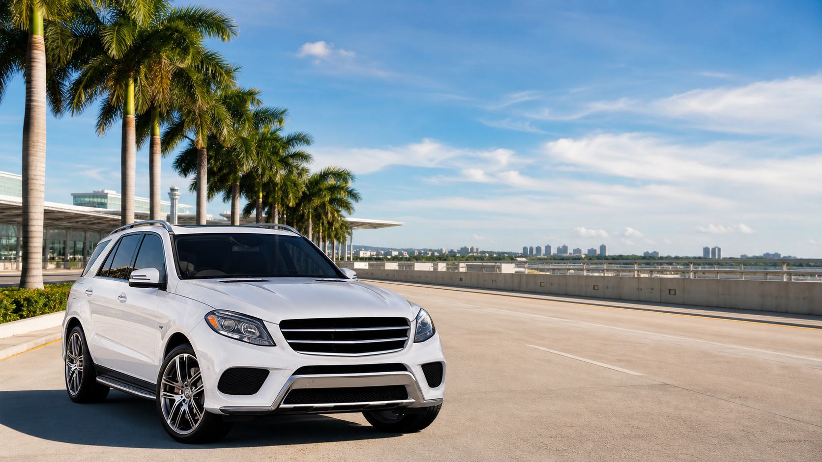 White Mercedes SUV private airport transportation for Naples to Miami Airport Private Transfer