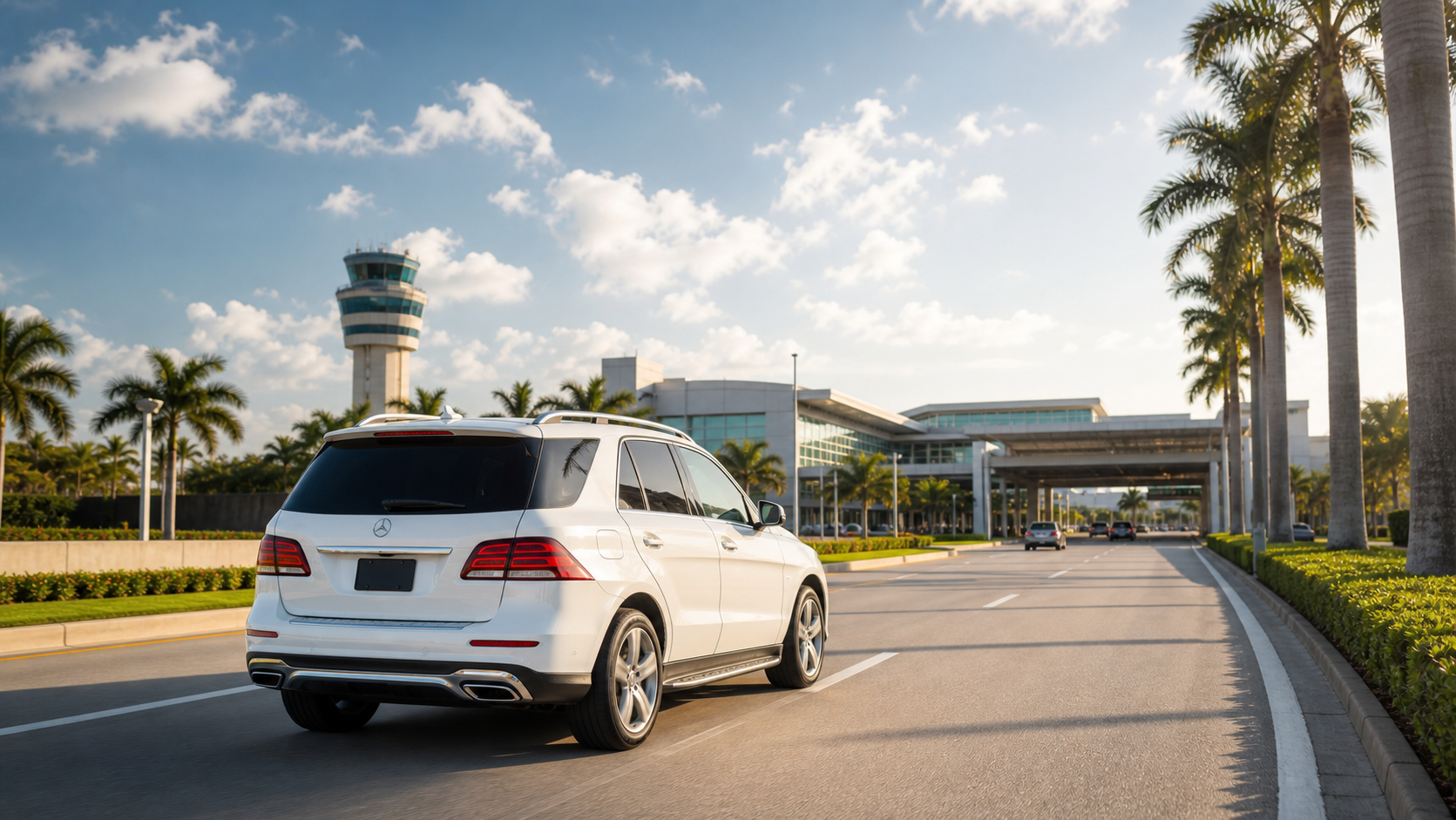 White Mercedes SUV private airport ride from Naples to RSW
