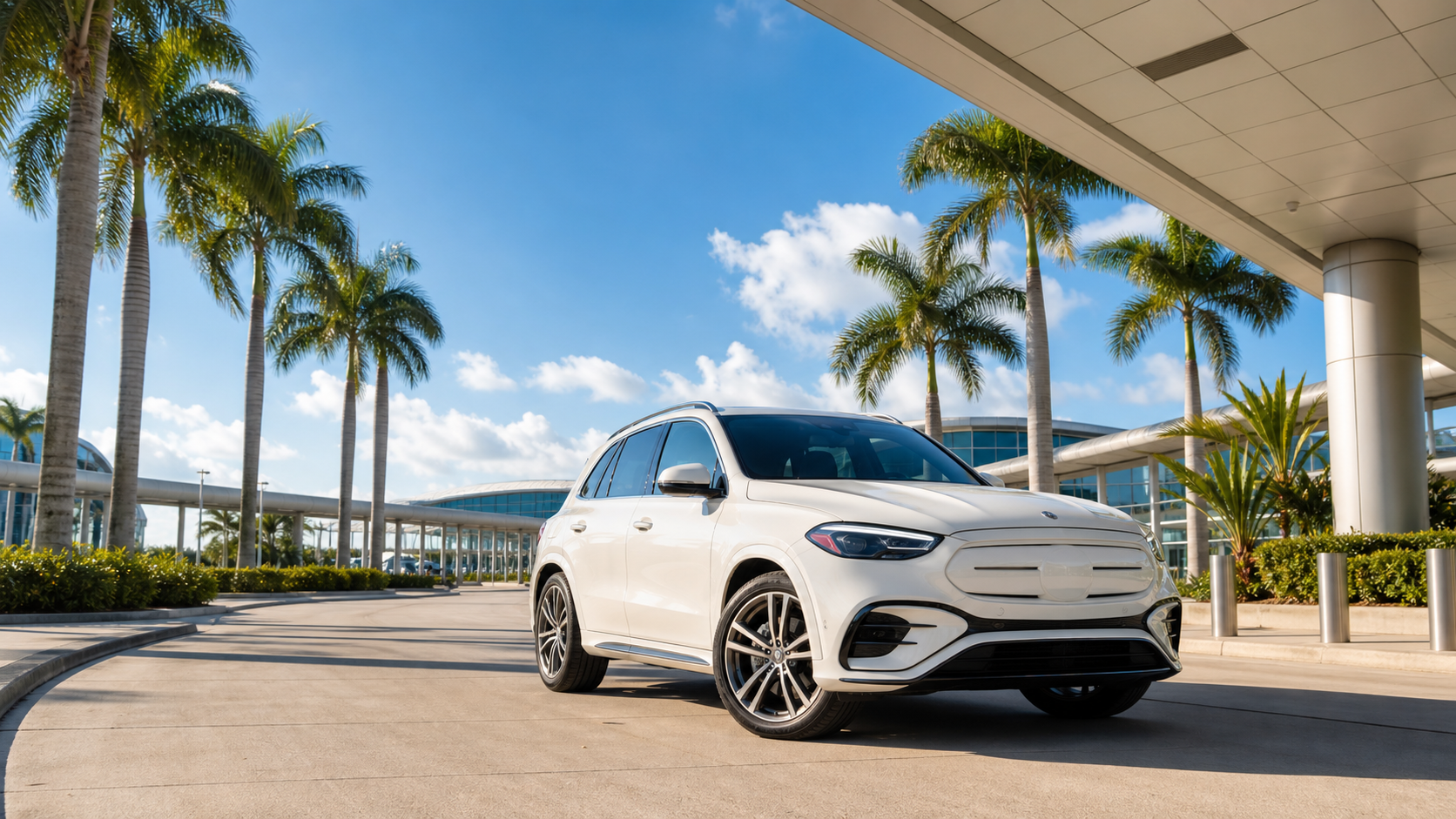 White Mercedes SUV private airport transportation for Naples to Tampa Airport Private Transfer