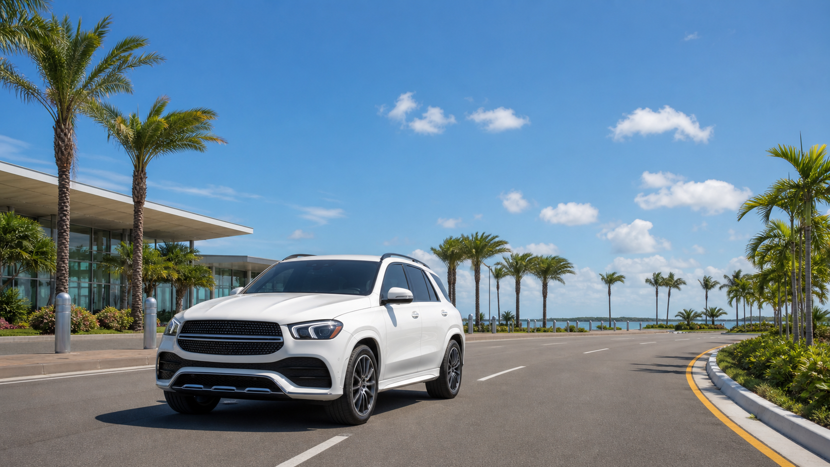 White Mercedes SUV private airport transportation for PGD to Naples Private Airport Transfer