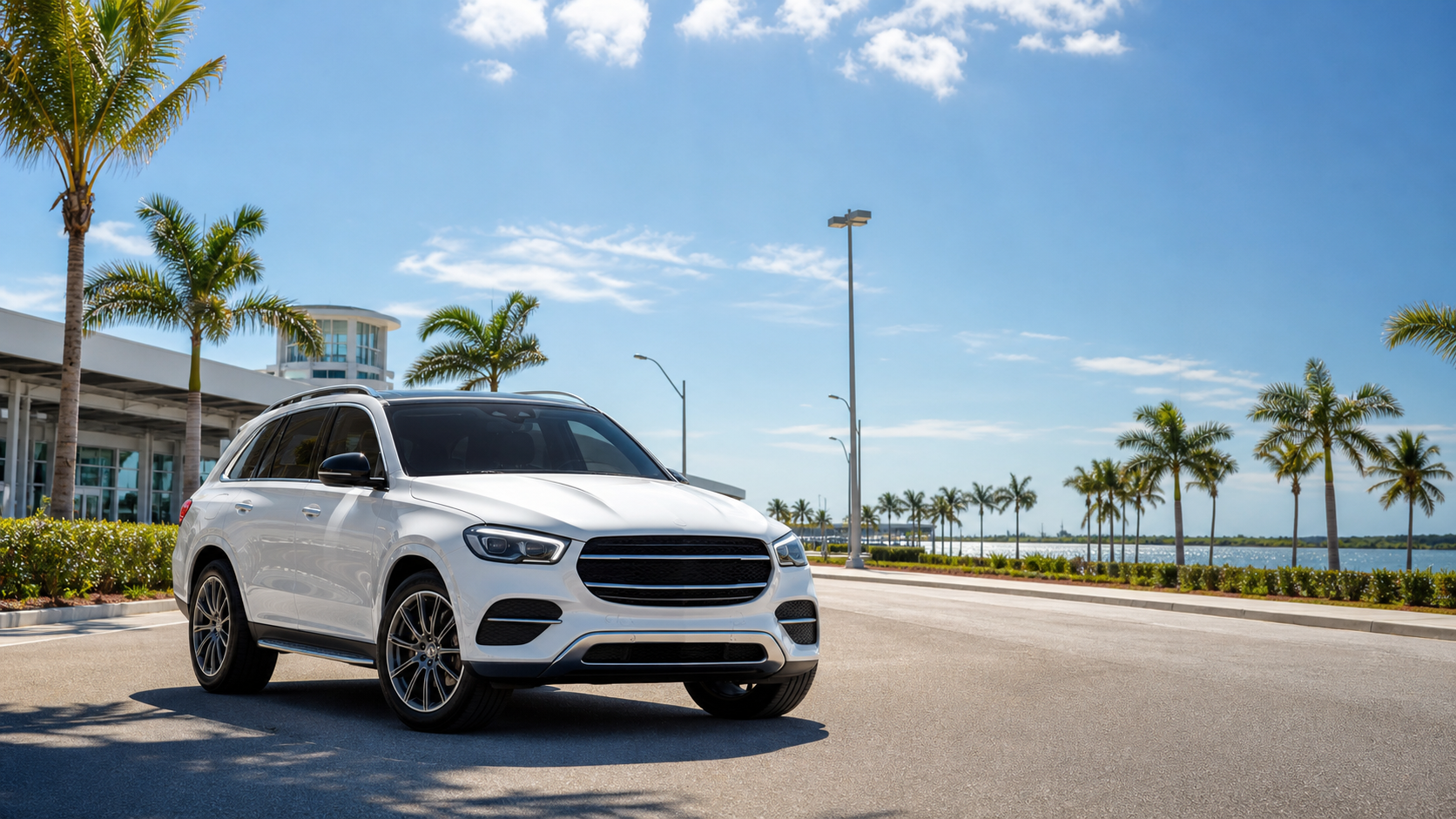 White Mercedes SUV private airport transportation for group airport transfers Southwest Florida